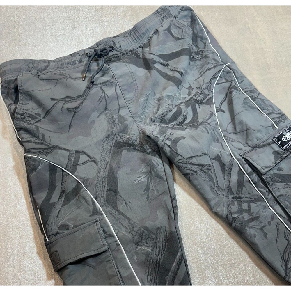 RGSTR Gray Tree Camo Cargo Pants Mens XL Reflective Trim Y2K Streetwear Utility
